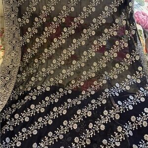 Elegant Black and Silver Floral Embroidered wedding drape saree. Brand new